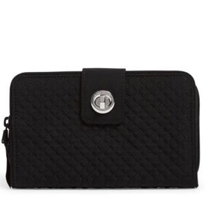 Vera Bradley Classic Black RFID Turnlock Durable Lightweight Microfiber Wallet
